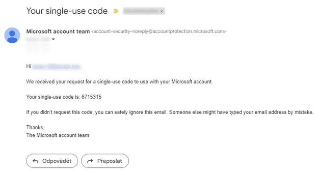 The email with one-time passcode is also different