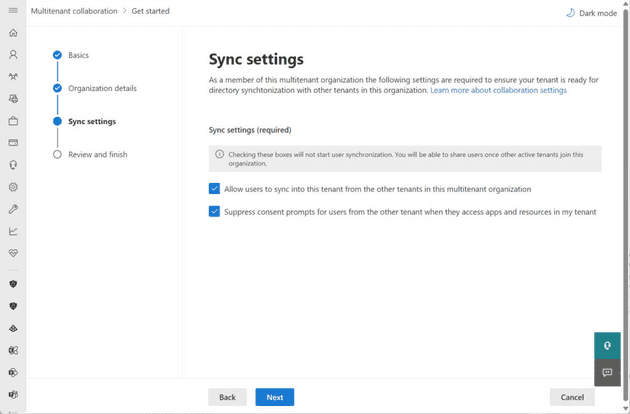 Multi-tenant organization synchronization option