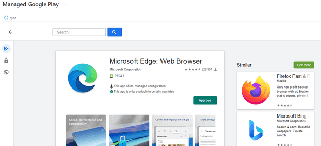 Microsoft Edge in Managed Google Play store