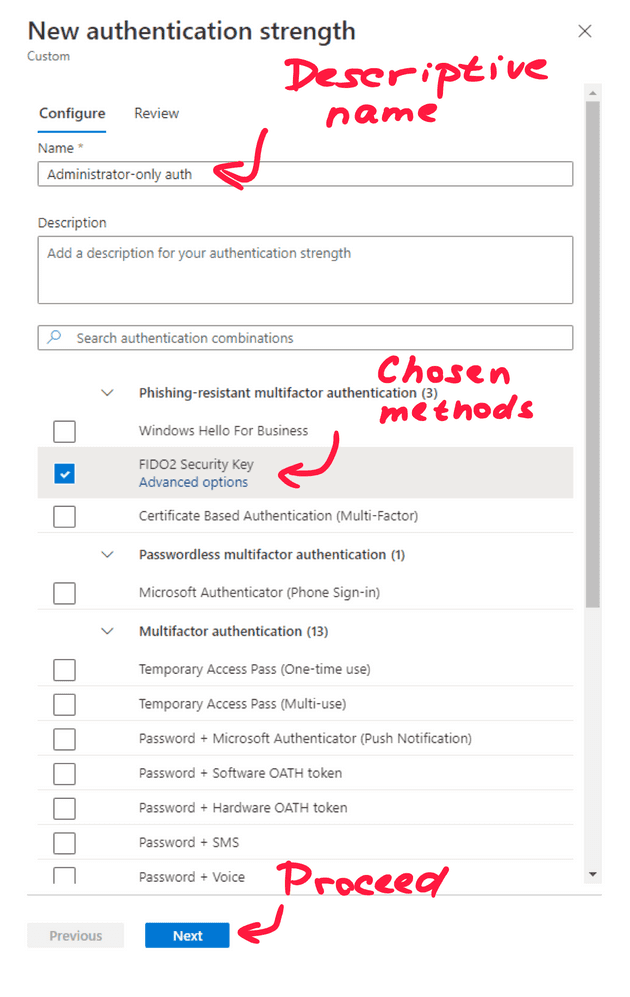 Authentication strength creation