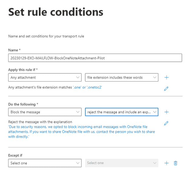 Mail flow - Rule conditions example