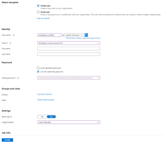 Account creation