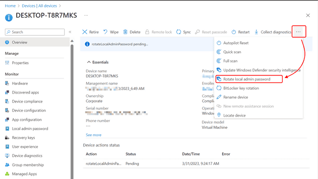 Rotate password in Microsoft Intune - Source: Microsoft's docs