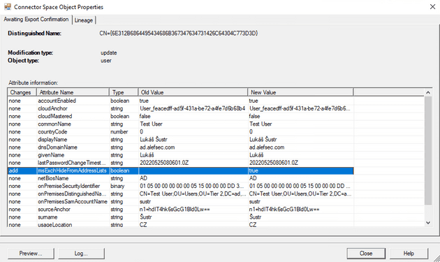 AAD Connect exported objects