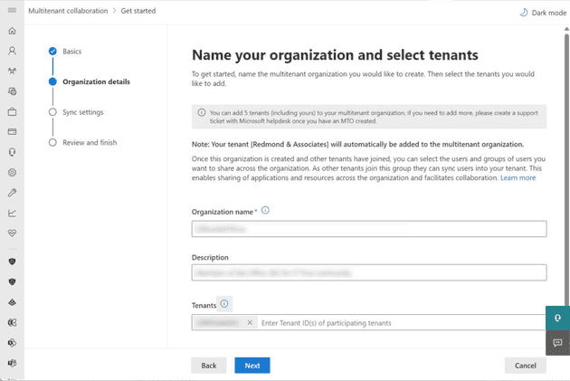 Multi-tenant organization wizard