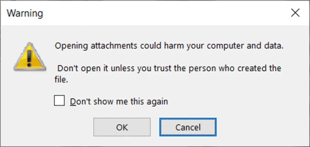 OneNote security warning when opening attachment from unknown source