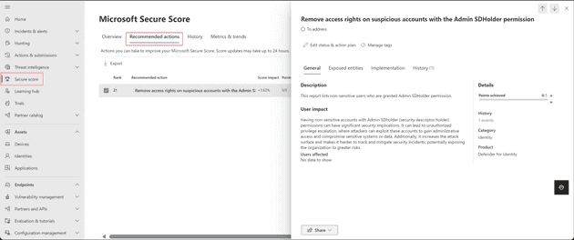 Example assessment in the Microsoft 365 Defender