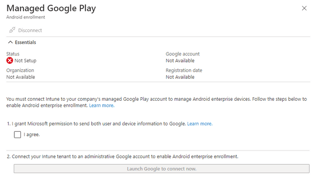 Manage Google Play panel